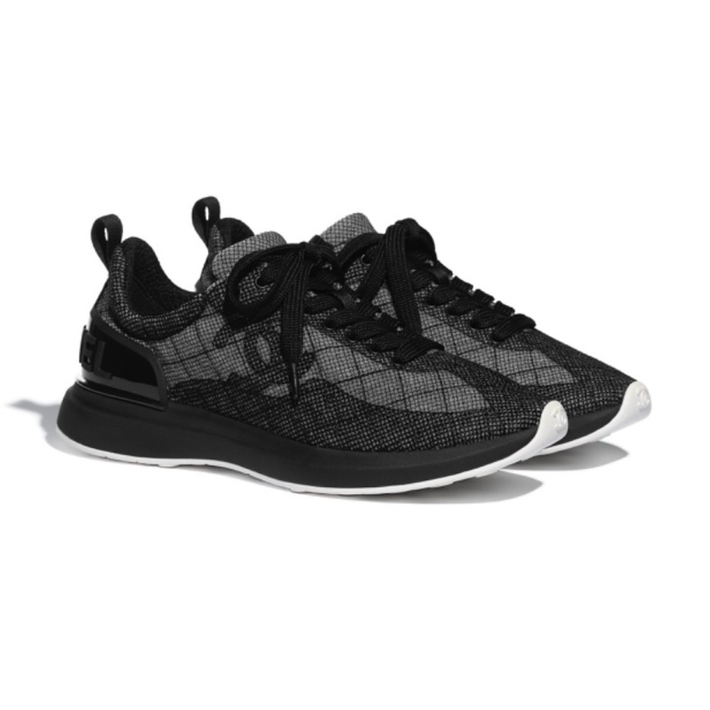 Authentic Chanel Women’s Black & Gray CC Embroidered Mesh Trainers Sneakers 41
